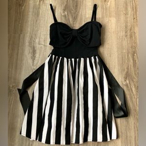 HELL BUNNY Black and White Striped Dress size S